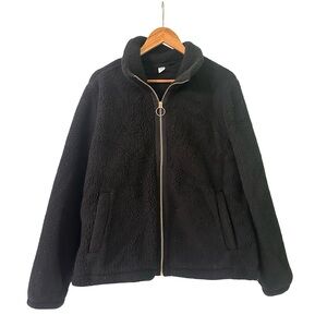 Old Navy Active Mock Neck Teddy Fleece Zip-Up Jacket Black XL
